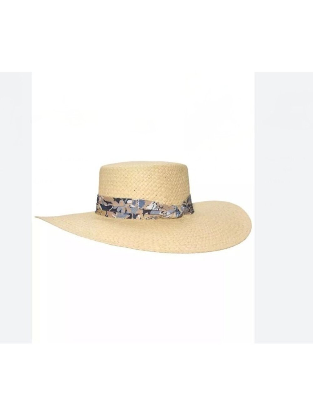 RALPH LAUREN rustic bandana adjustable women's wide brim sun hat - Natural
